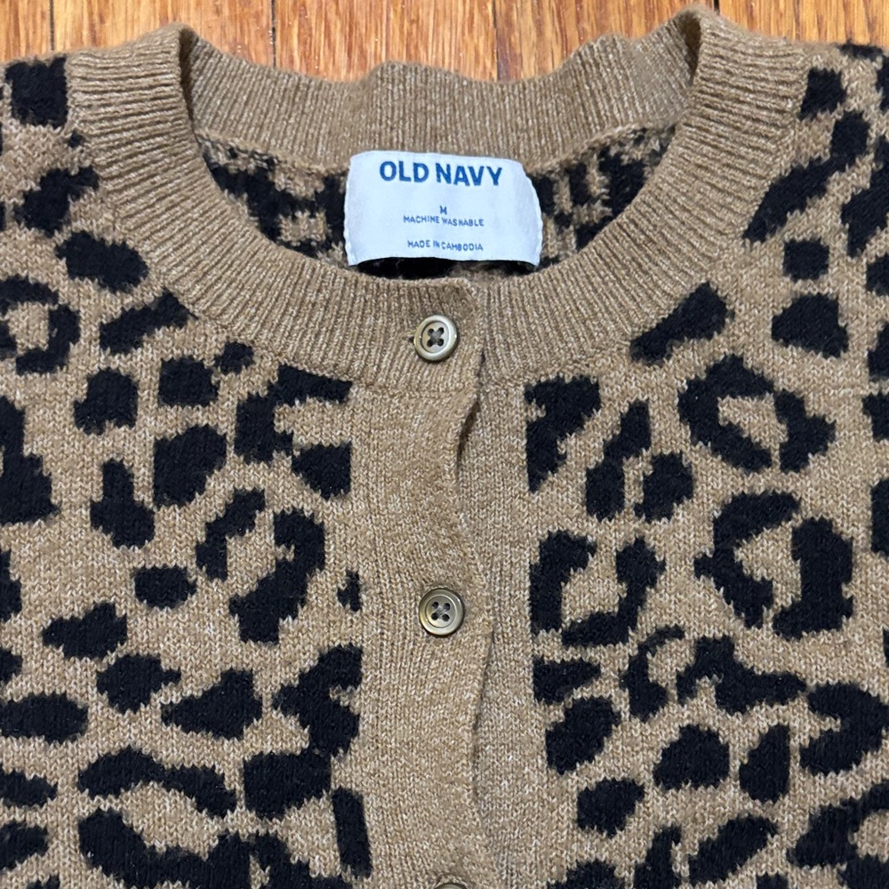 Old Navy Leopard-Print Button Cardigan - Tan & Black - Picture 2 of 6